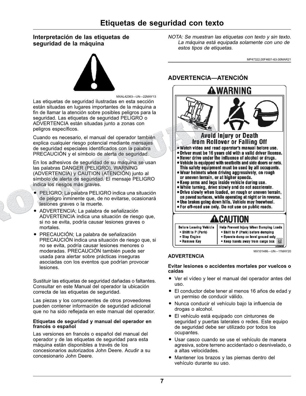 John Deere XUV825M S4 cocodrilo Manual del Operador Español SN 050001-