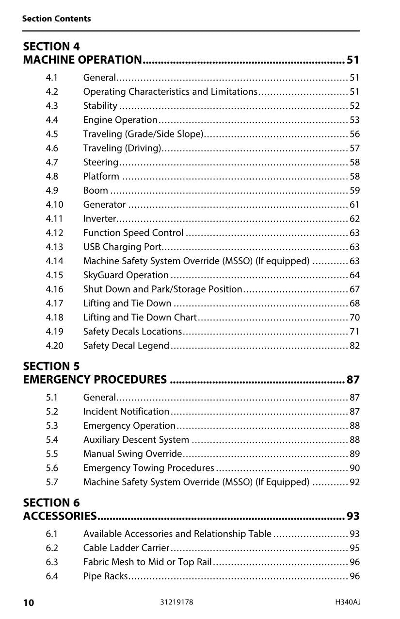 Manual del operador de mantenimiento y operación de la plataforma elevadora JLG H340AJ 31219178
