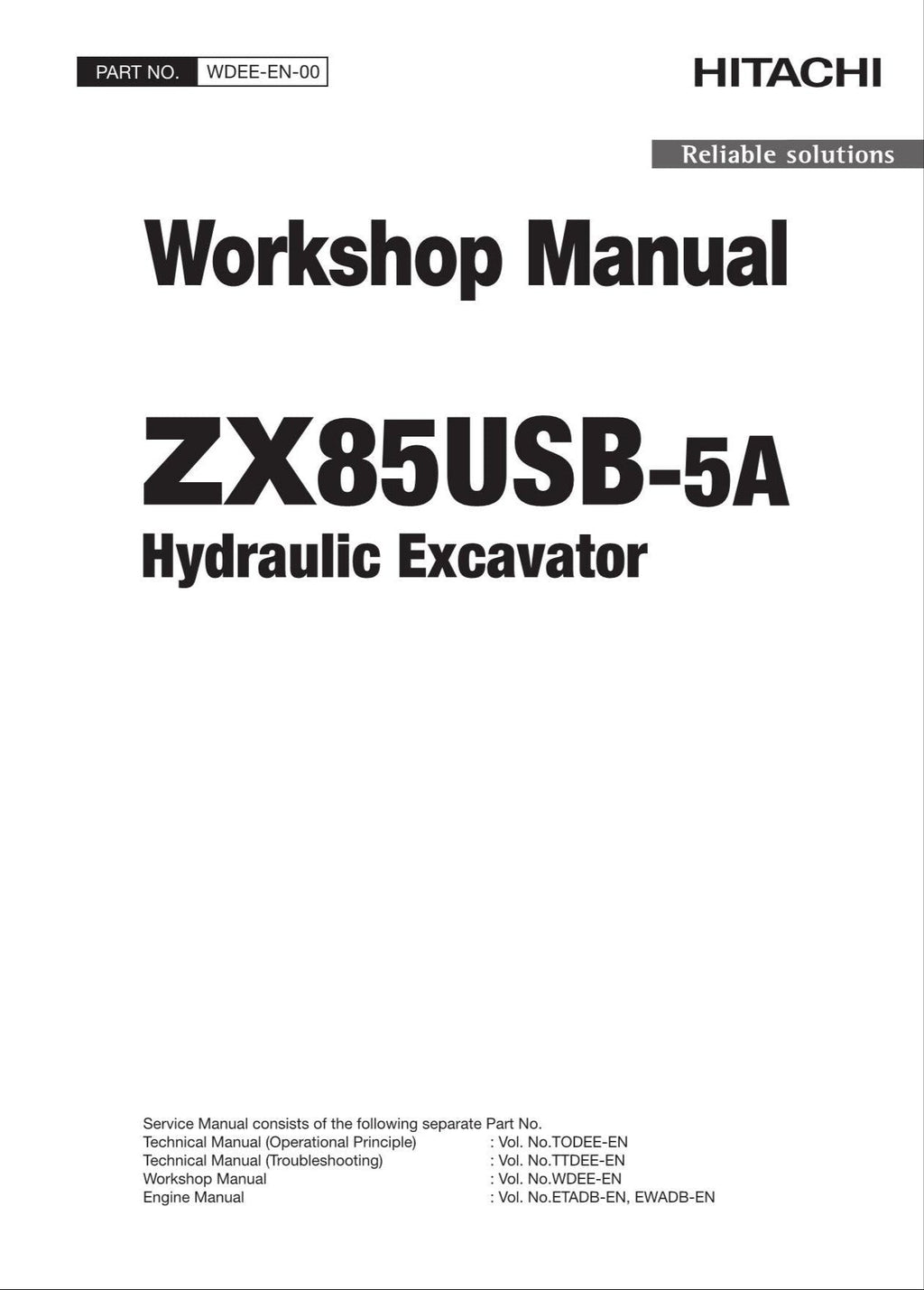 HITACHI ZAXIS ZX85USB-5A Excavator Workshop Service Manual