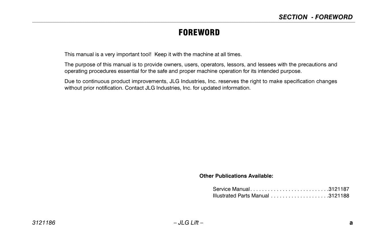 JLG SSV-10 Vertical Mast Maintenance Operation Operators Manual