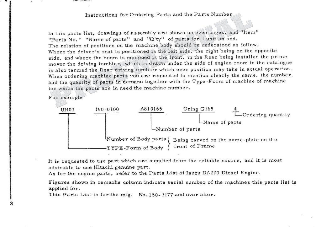 HITACHI UH03-2 CONSTRUCTION Excavator Parts Catalog Manual