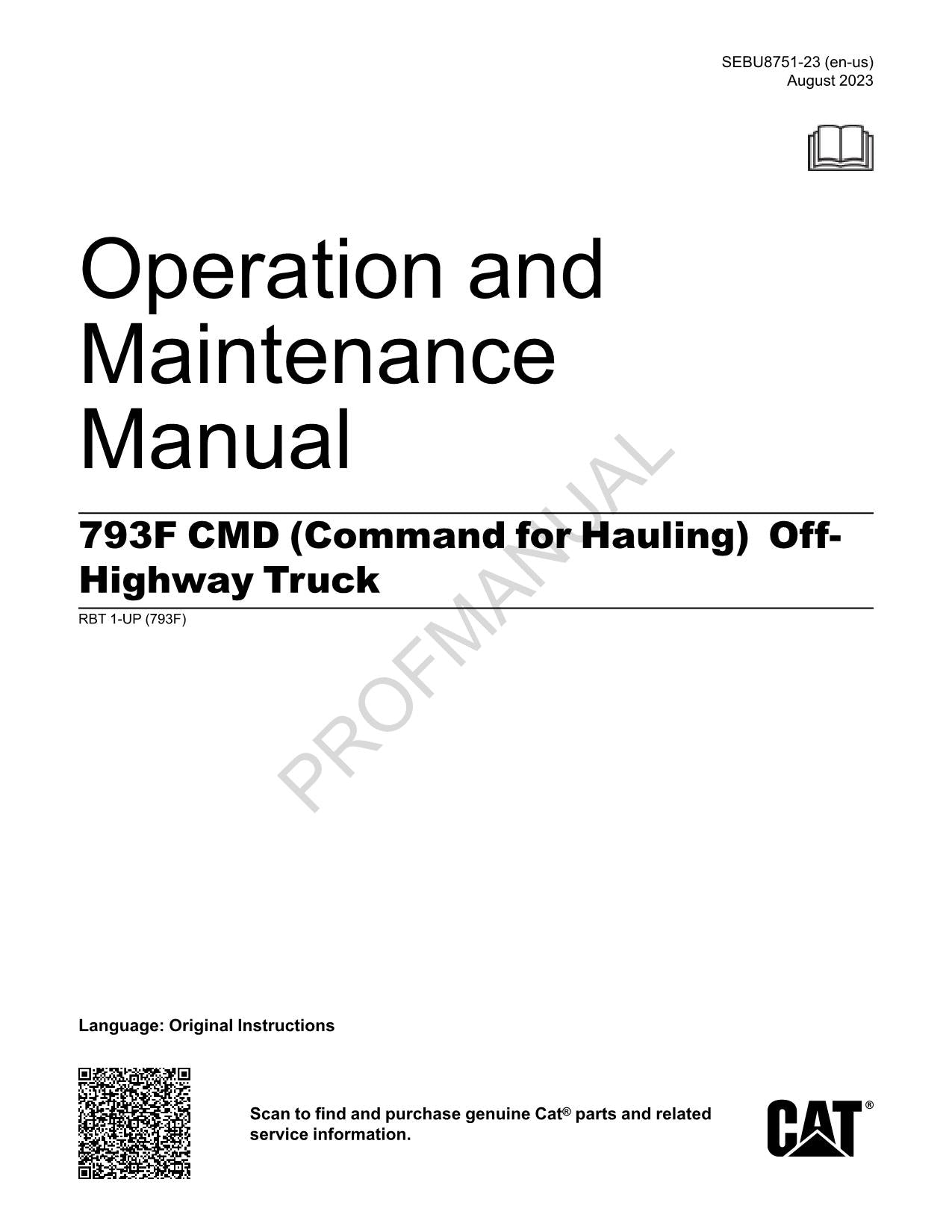Caterpillar Cat Command Hauling Off highway truck Operators Maintenance Manual