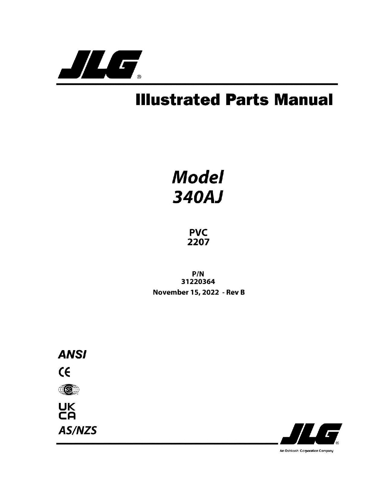 Manual del catálogo de piezas del elevador de pluma JLG 340AJ 31220364