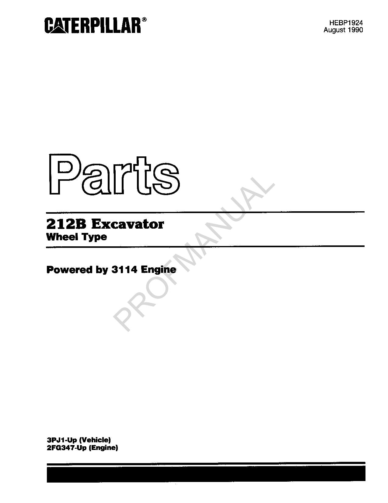 Caterpillar Cat 212B Excavator Wheel Type Parts Catalog Manual HEBP1924
