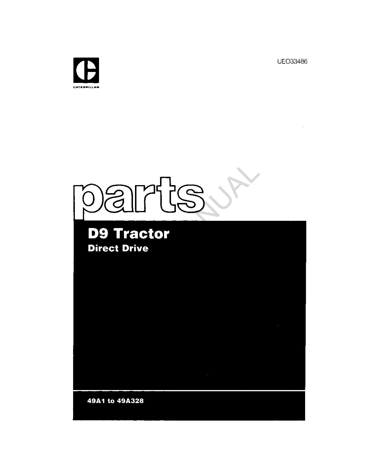 Caterpillar Cat D9 Tractor Parts Catalog Manual ser 49A1-328