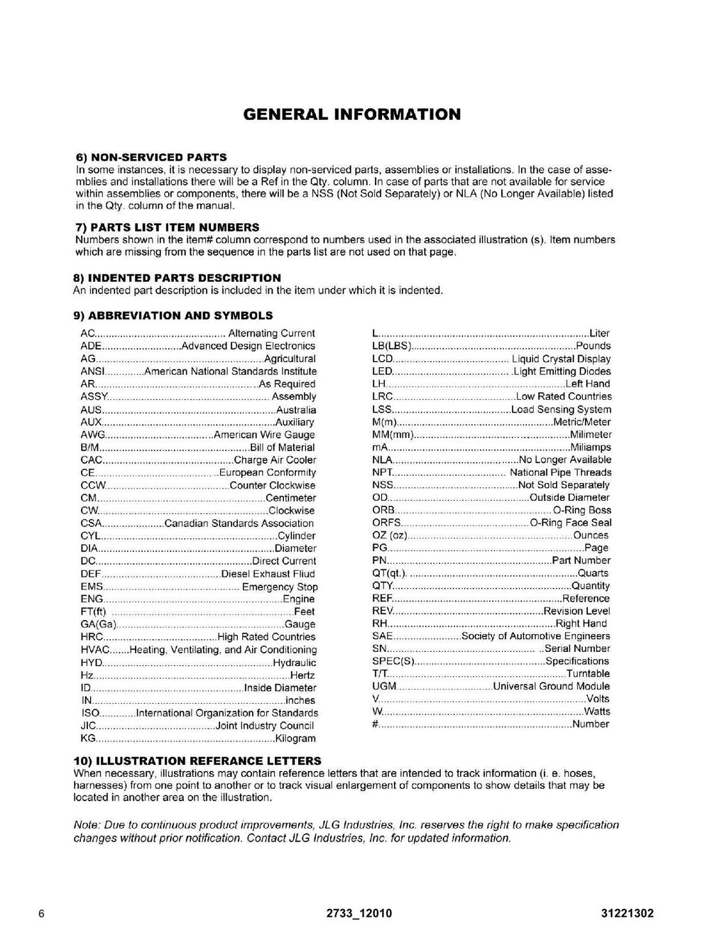 JLG 12010 2733 Telehandler  Parts Catalog Manual