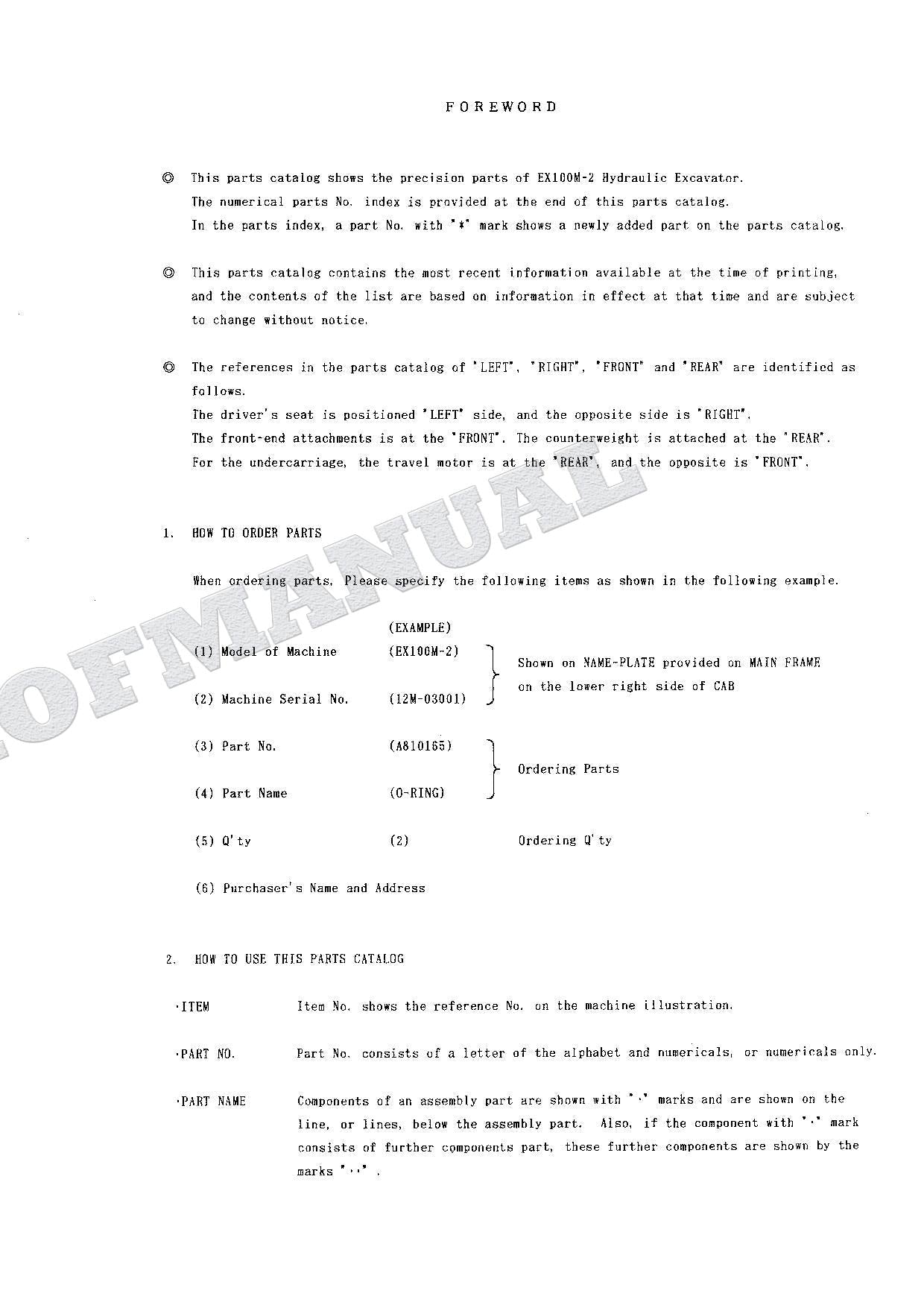 HITACHI EX100M-2 Equipment Component Excavator Parts Catalog Manual