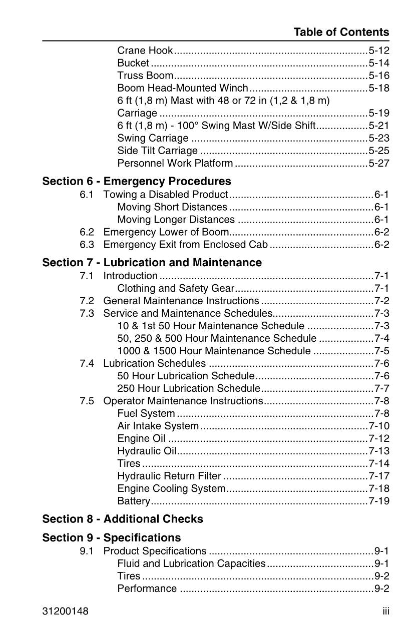 Manual del operador de mantenimiento y operación del manipulador telescópico JLG G6-42P