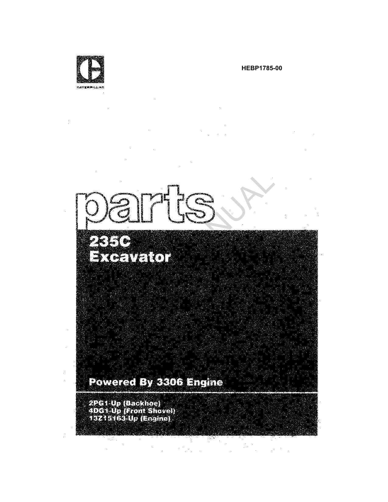 Caterpillar Cat 235C Excavator Parts Catalog Manual ser 13Z15163 4DG1-Up 2PG1-Up