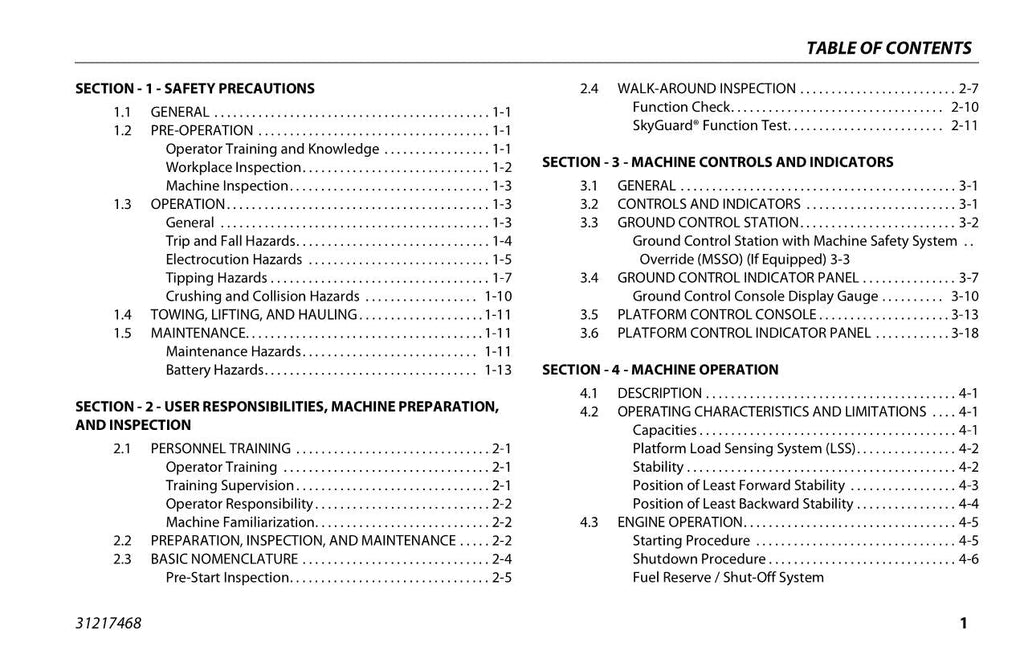 Manual del operador de mantenimiento y operación de la plataforma elevadora JLG 340AJ 31217468