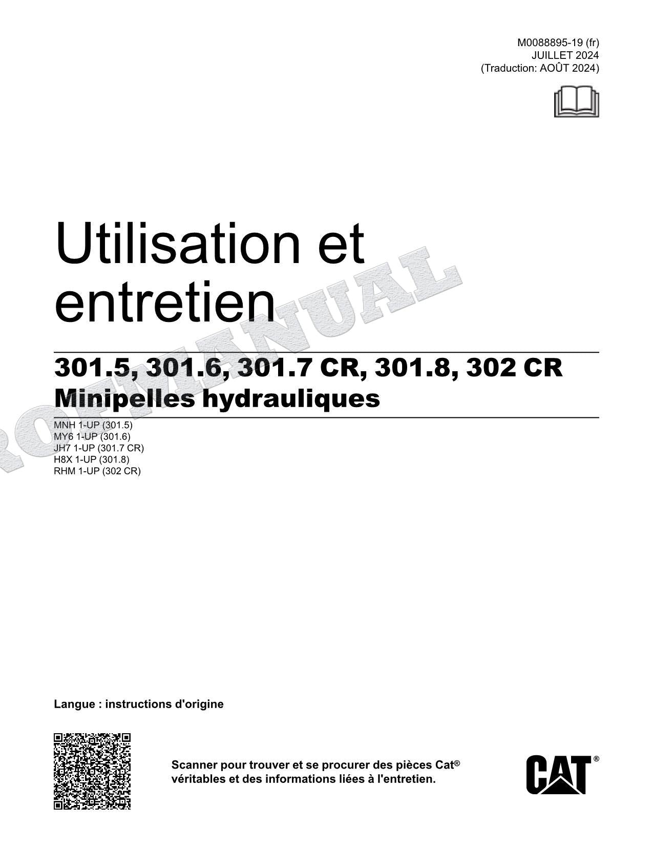 Caterpillar 301.5 301.6 301.7CR 301.8 302CR Pelleteuse Manual de utilización