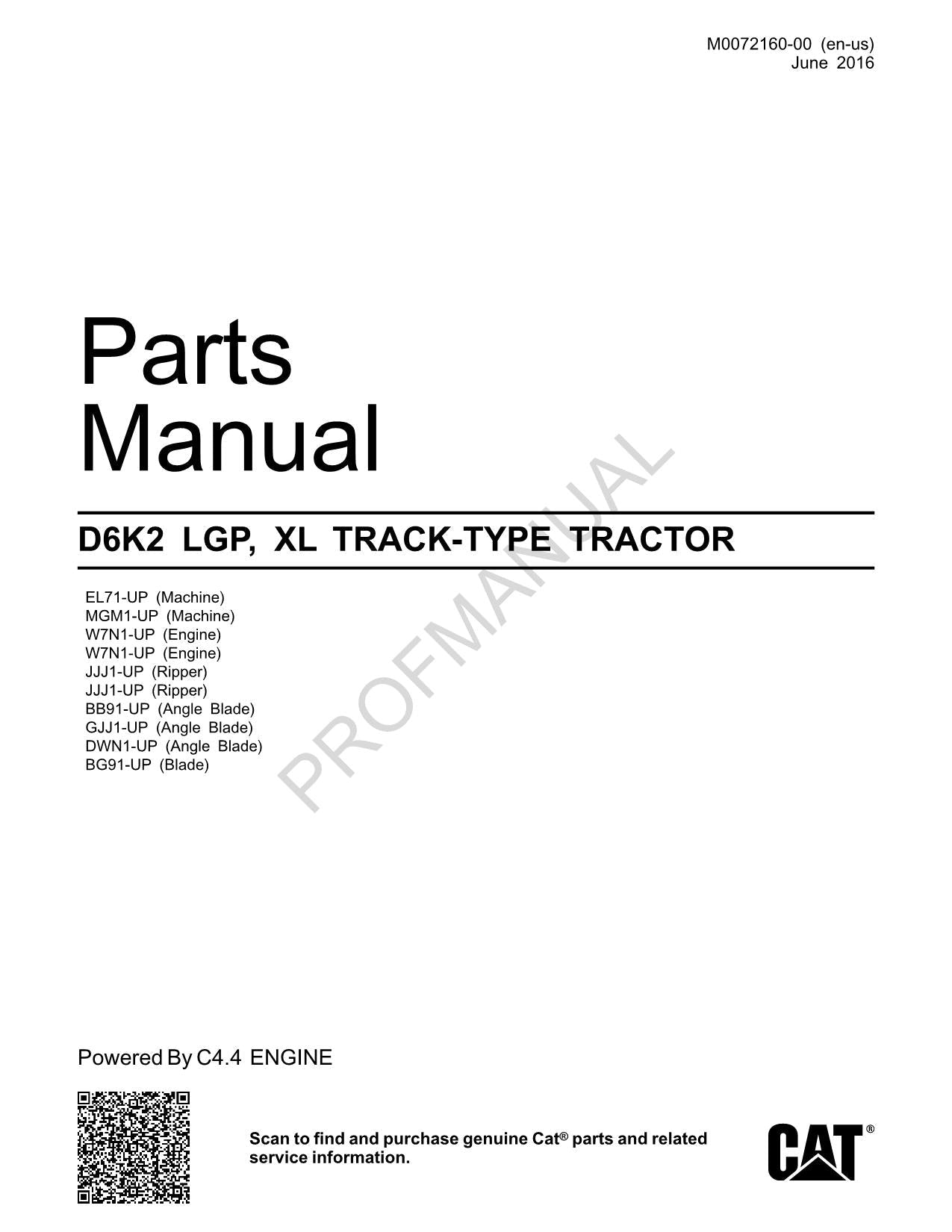 Catálogo de piezas del tractor de cadenas Caterpillar Cat D6K2 LGP XL Manual M0072160