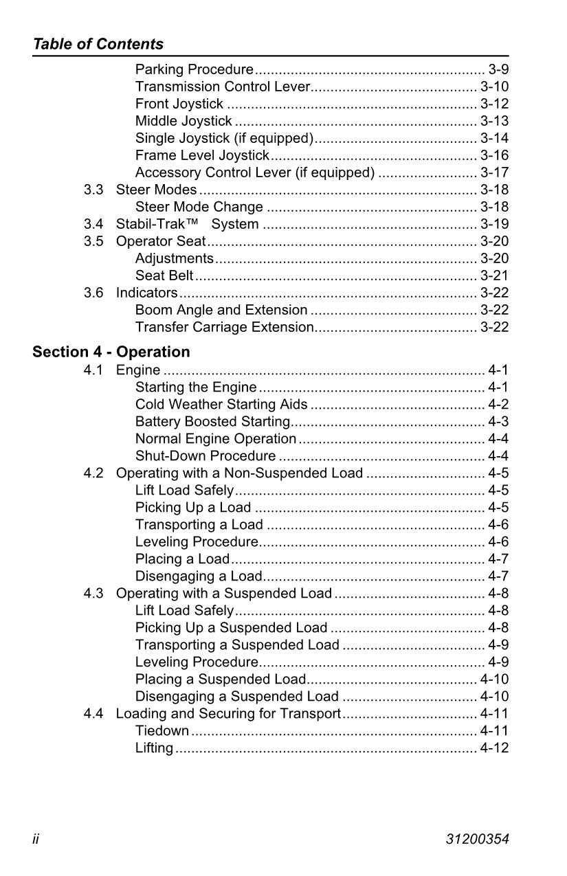 LULL 644E-42 944E-42 Telehandler Maintenance Operation Operators Manual
