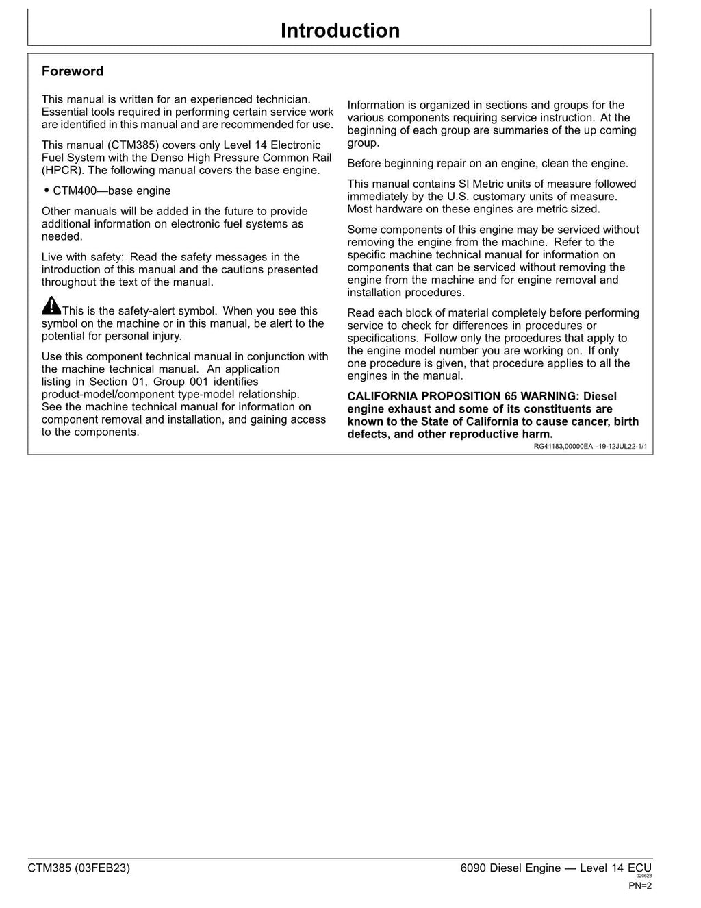 John Deere 6090 Diesel Engine Fuel System REPAIR SERVICE TECHNICAL MANUAL CTM385