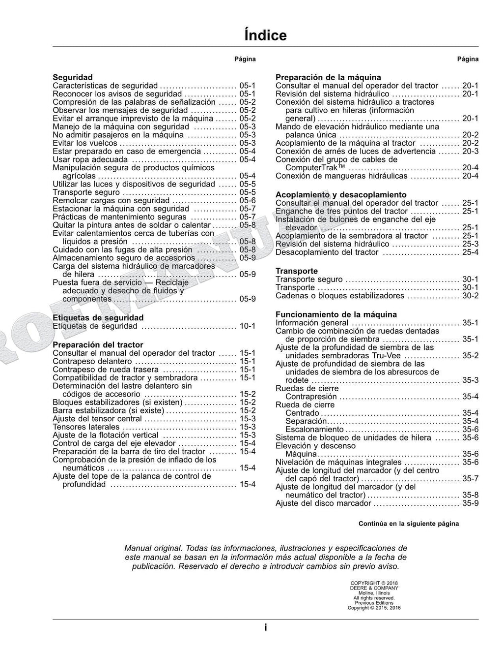 John Deere 1035 jardinera Manual del Operador Español