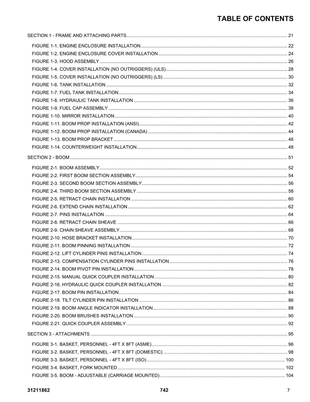 JLG 742 Telehandler Parts Catalog Manual 31211862