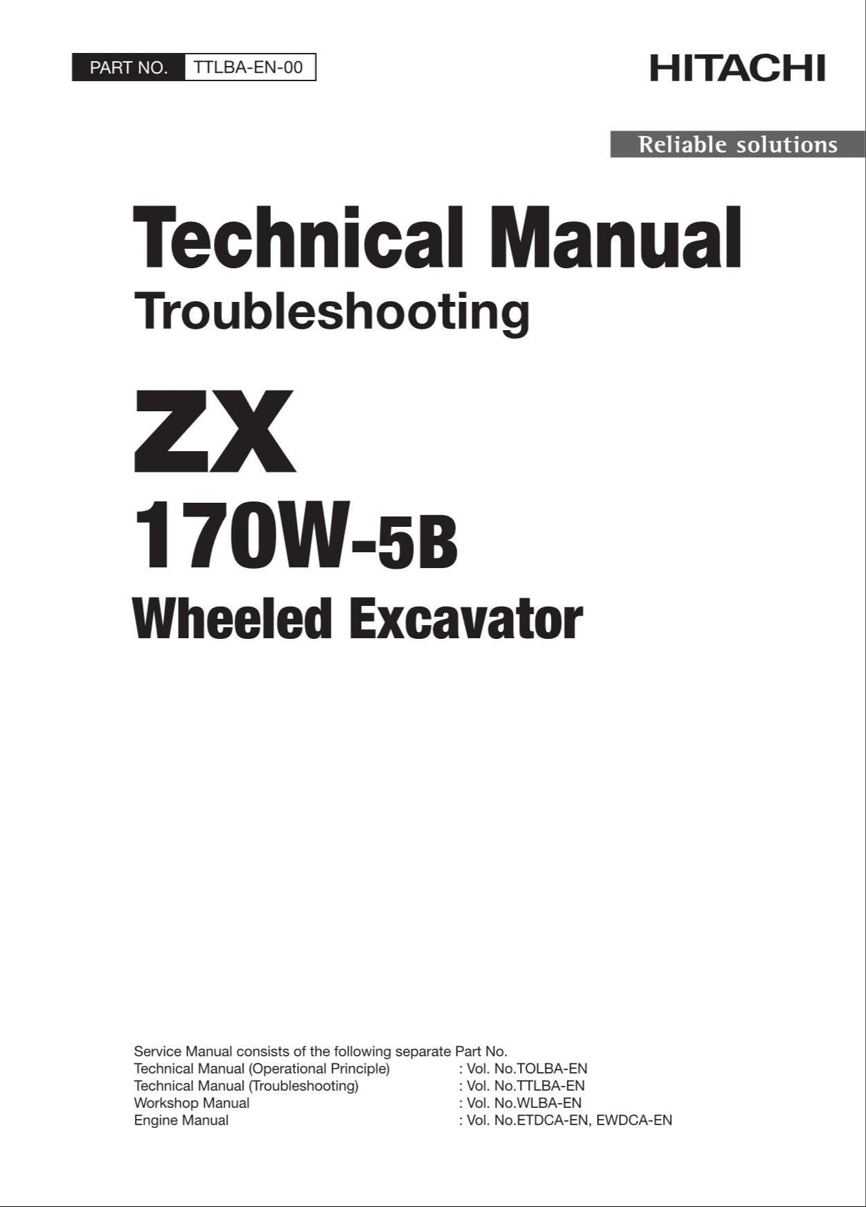HITACHI ZAXIS ZX170W-5B Excavator Troubleshooting +Schematic Technical Manual