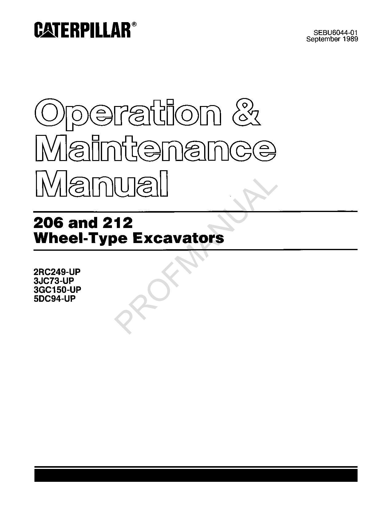 Manual de mantenimiento del operador de excavadora de ruedas Caterpillar 206-212 SEBU6044