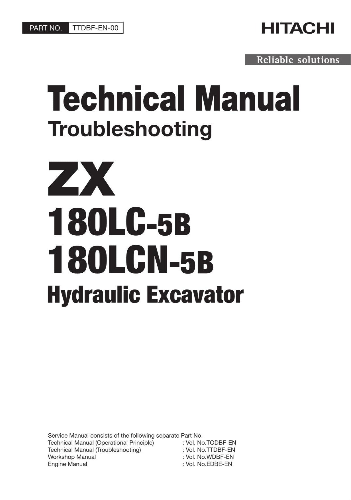 HITACHI ZAXIS ZX180LC-5B ZX180LCN-5B Excavator Troubleshooting Technical Manual