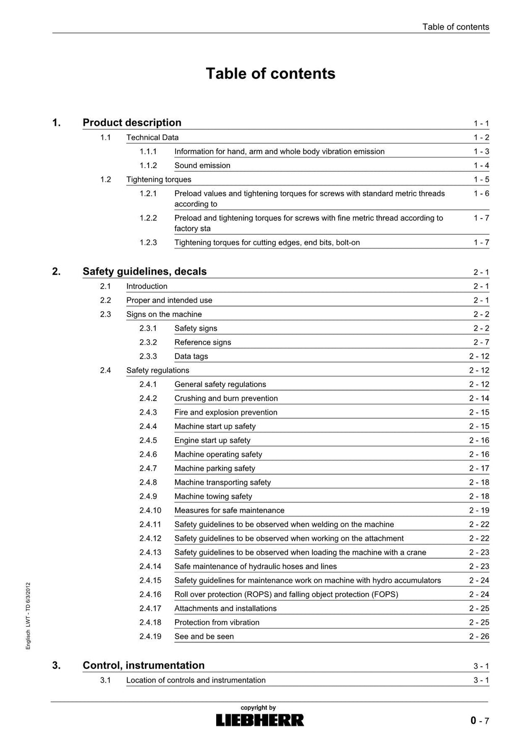 Liebherr LR634 CRAWLER LOADER Operators manual 9085119 serial 11673