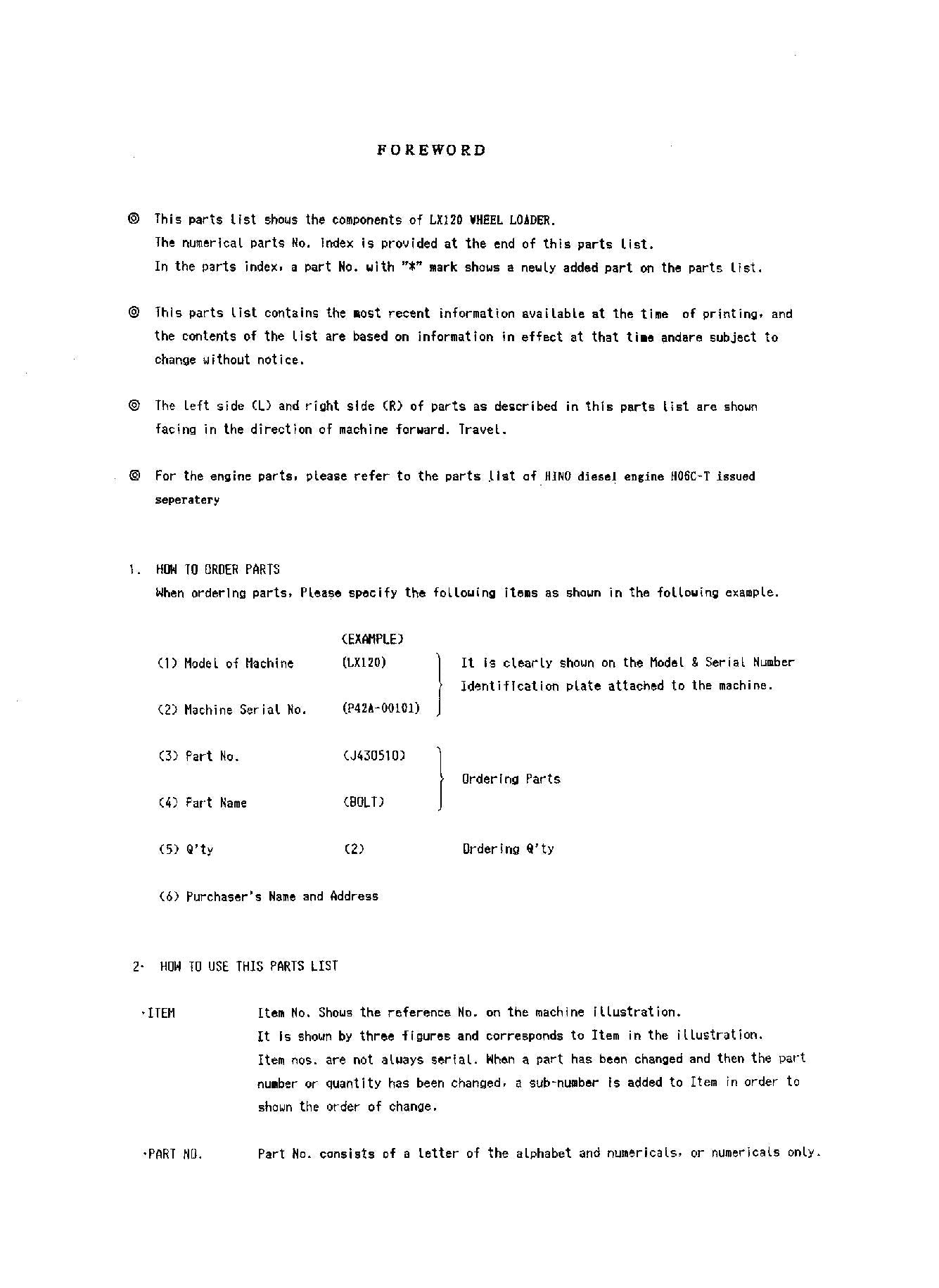 Hitachi LX120 Wheel Loader Parts Catalog Manual SN 00101-up
