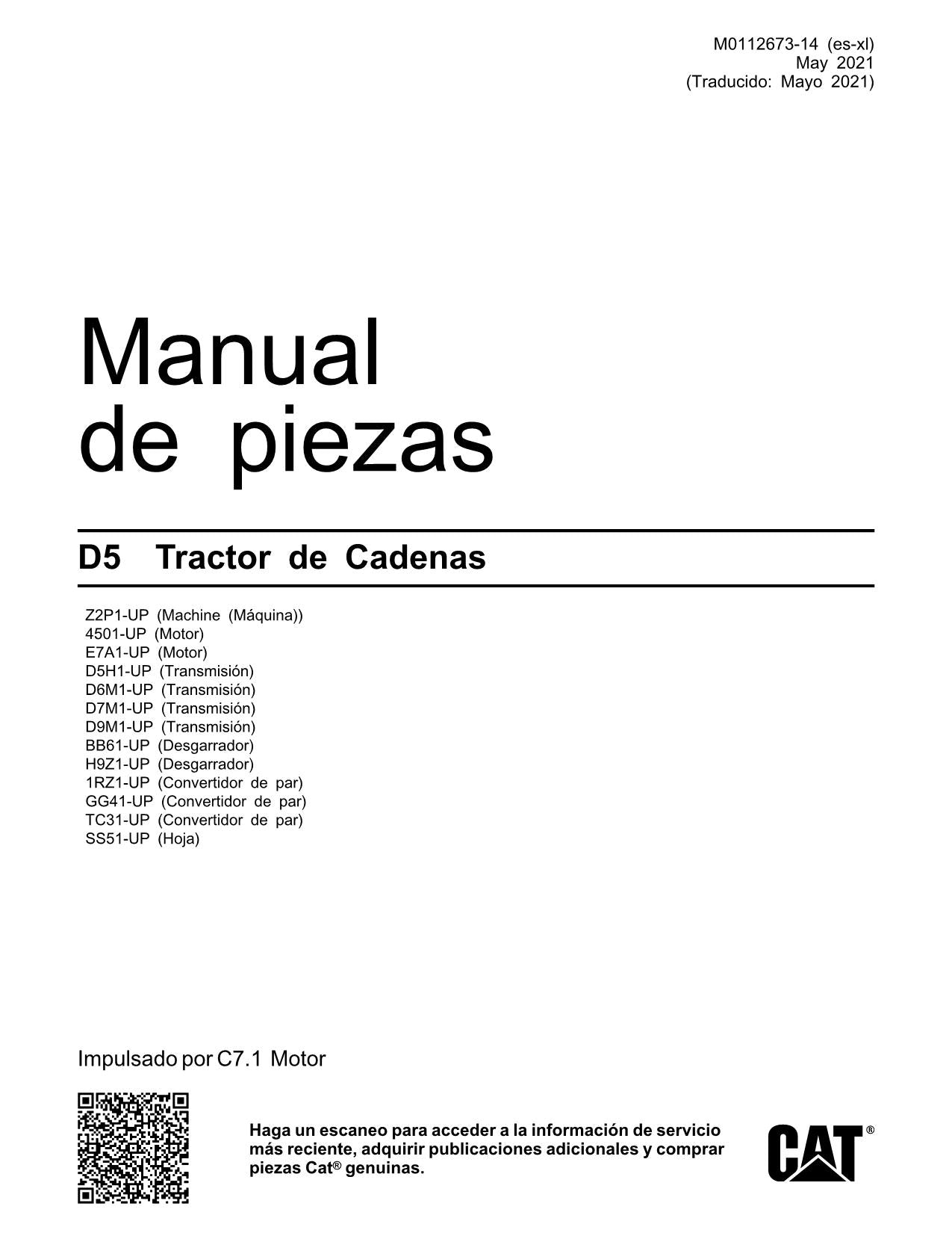 Caterpillar D5 Tractor de Cadenas Manual de piezas M0112673ES-XL Español