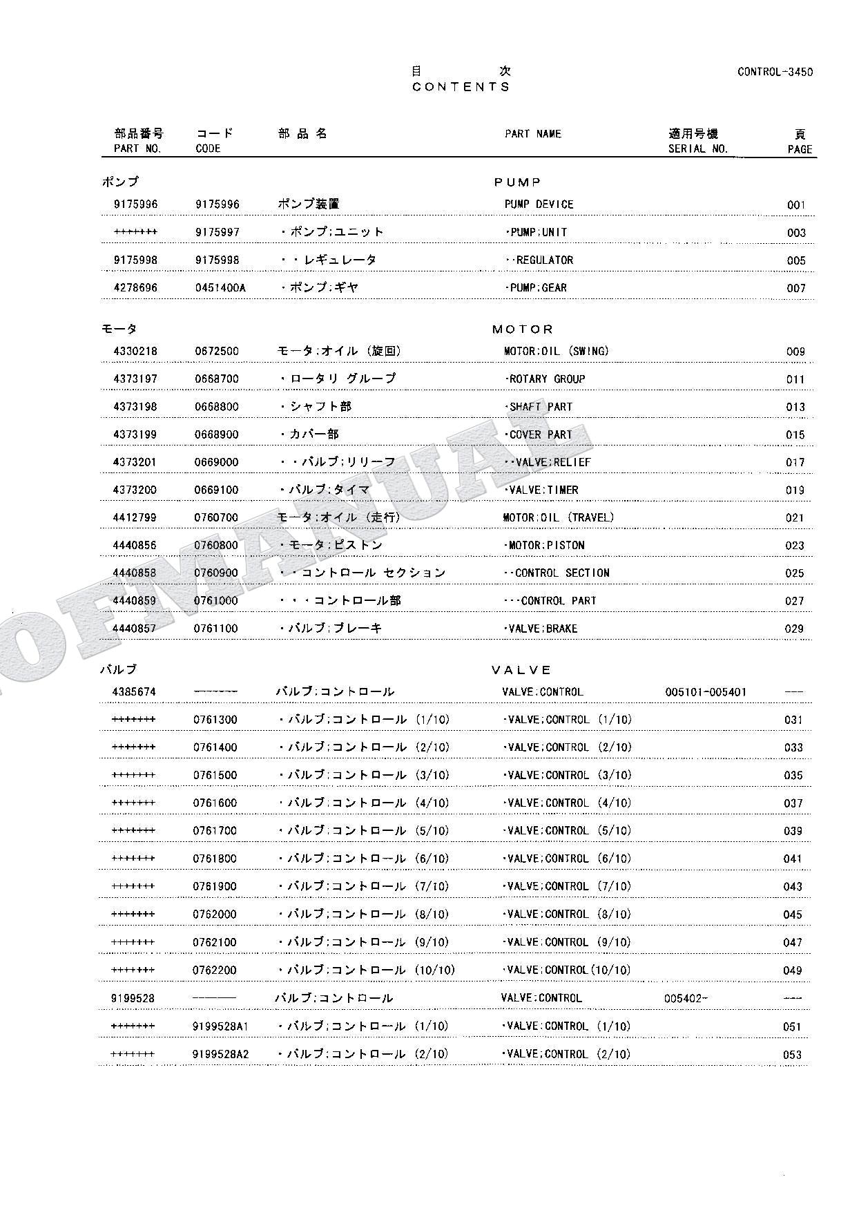 HITACHI EX125WD-5 Equipment Component Excavator Parts Catalog Manual