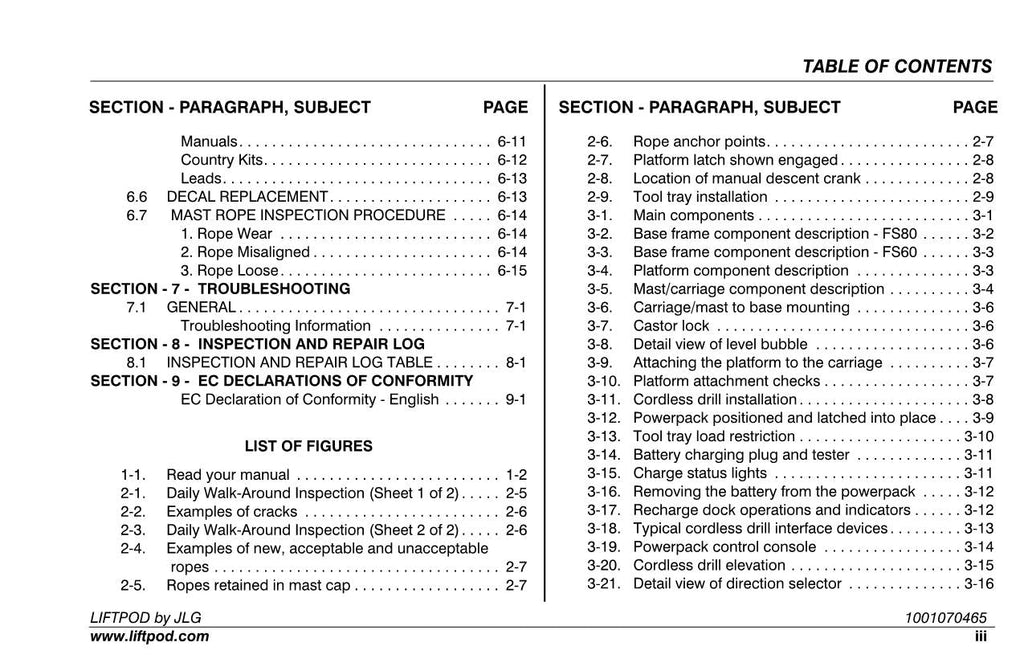 Catálogo de piezas del operador del mástil vertical JLG FS60 FS80 Manual de servicio
