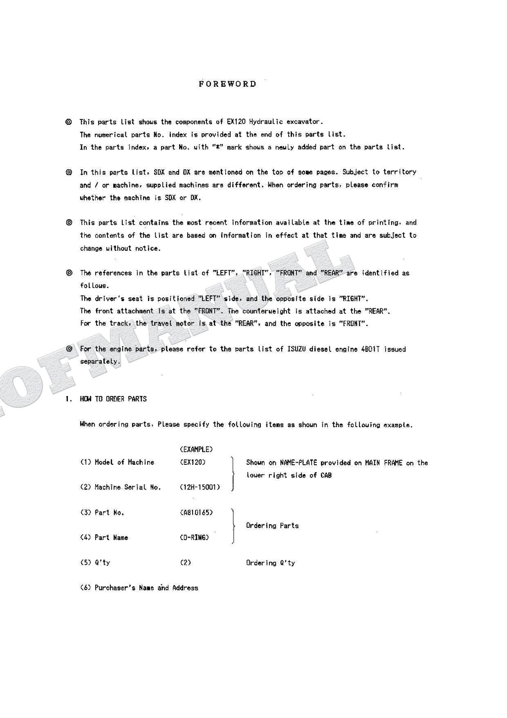 HITACHI EX120 Excavator Parts Catalog Manual SN 15001-