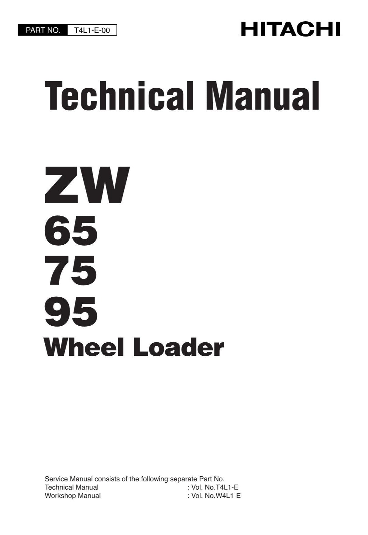Hitachi ZW65 ZW75 ZW95 Wheel Loader Technical Manual +Schematics