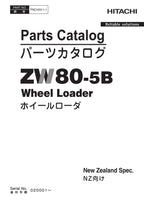 Hitachi ZW80-5B New Zealand Spec Wheel Loader Parts Catalog Manual SN 020001-up