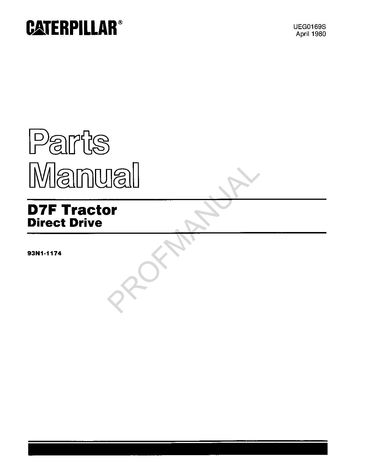 Caterpillar Cat D7F Tractor Direct Drive Parts Catalog Manual ser 93N1-1174