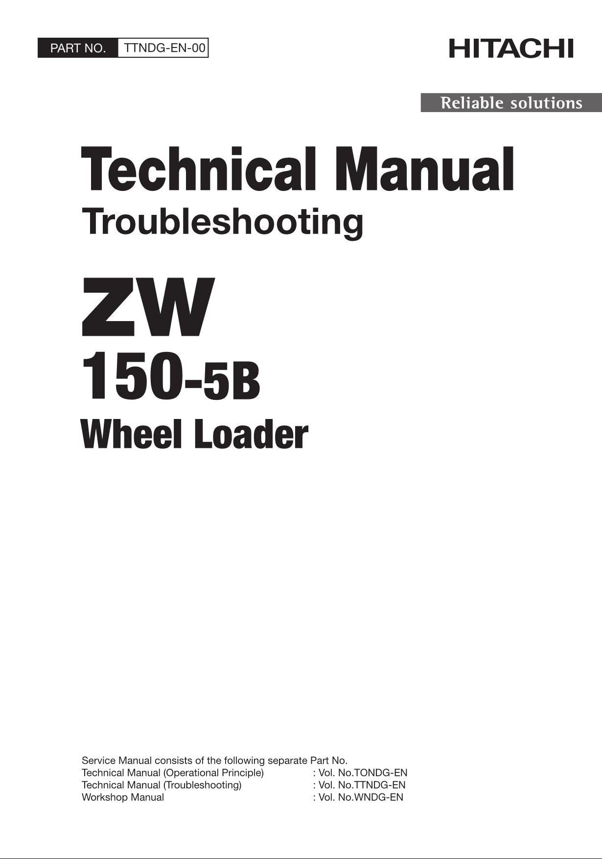 Hitachi ZW150-5B Wheel Loader Technical Manual Troubleshooting +Schematics