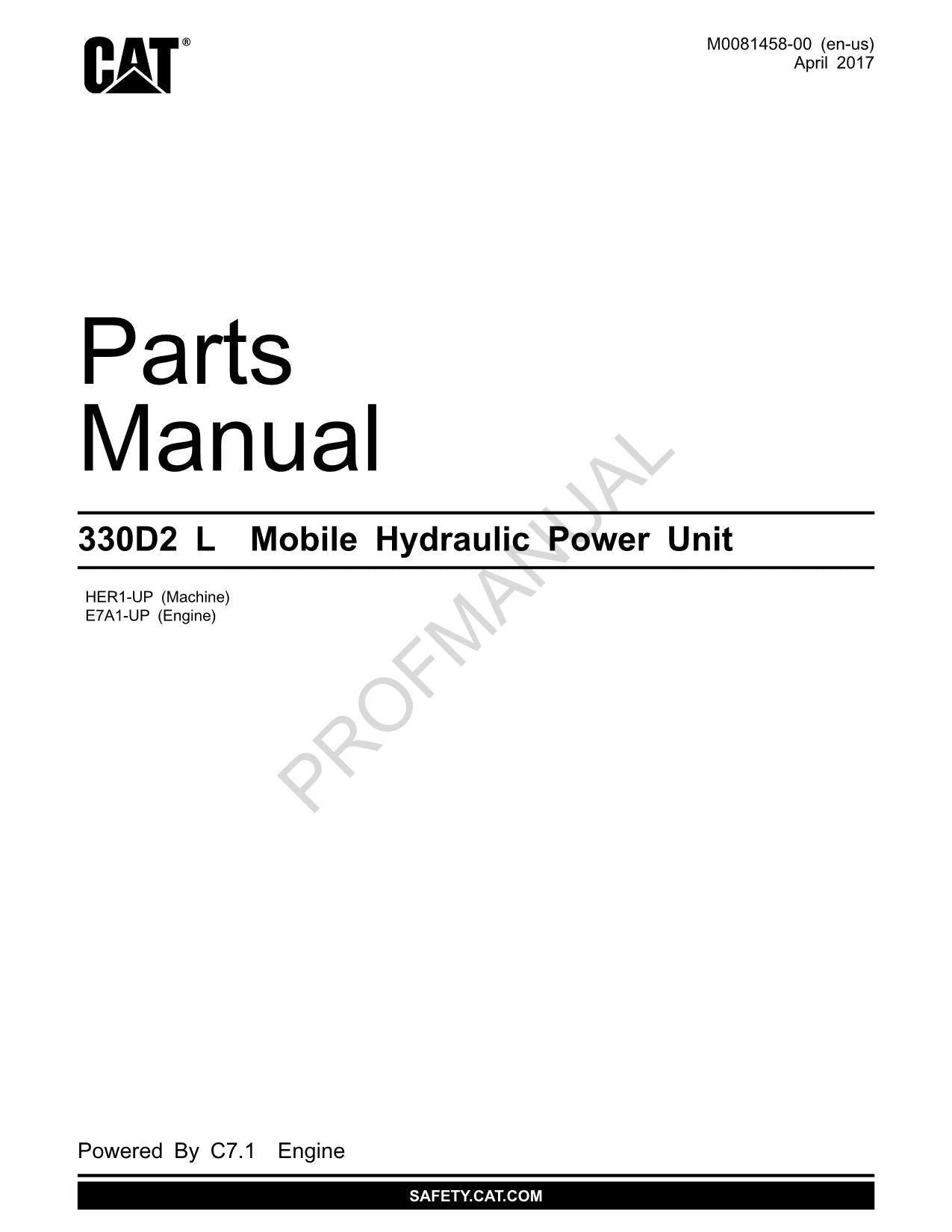 Caterpillar Cat 330D2 L MHPU Parts Catalog Manual