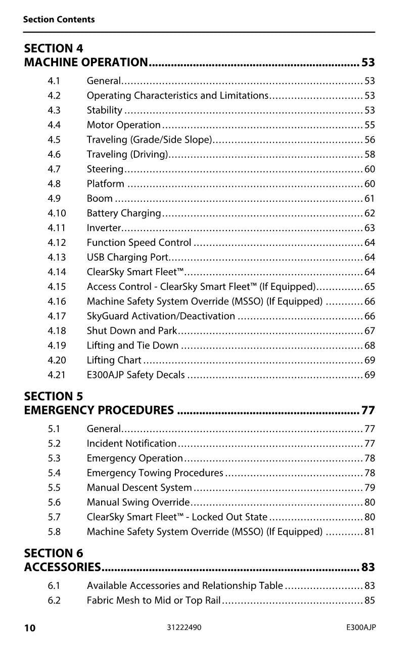 Manual del operador de mantenimiento y operación de la plataforma elevadora JLG E300AJP 31222490