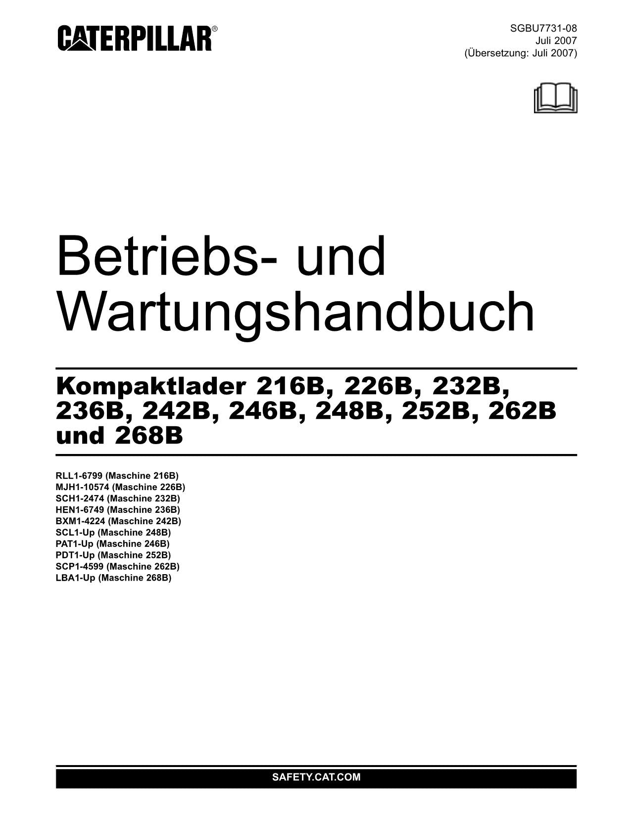 Caterpillar 216B 226B 232B 236B 242B Kompaktlader Betriebsanleitung