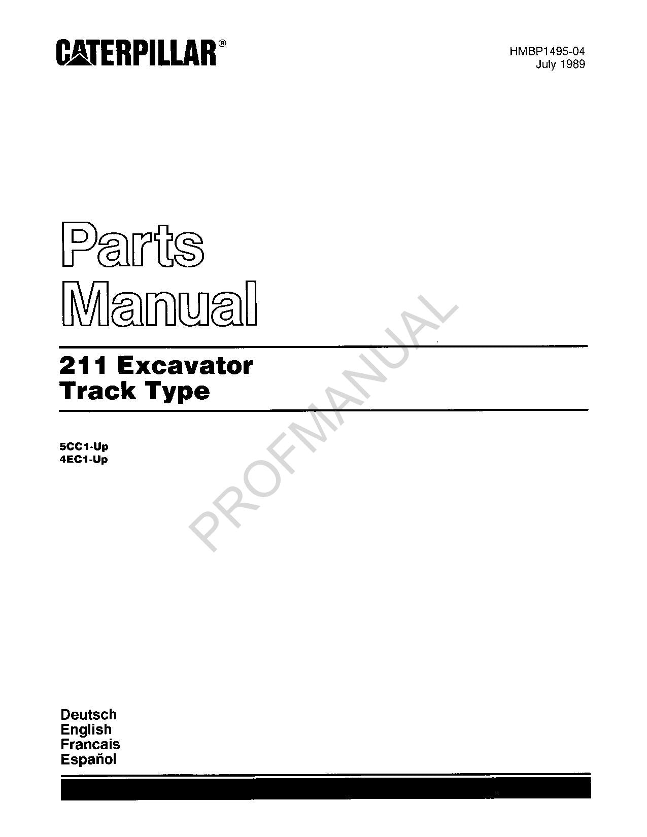 Caterpillar Cat 211 Excavator Track Type Parts Catalog Manual