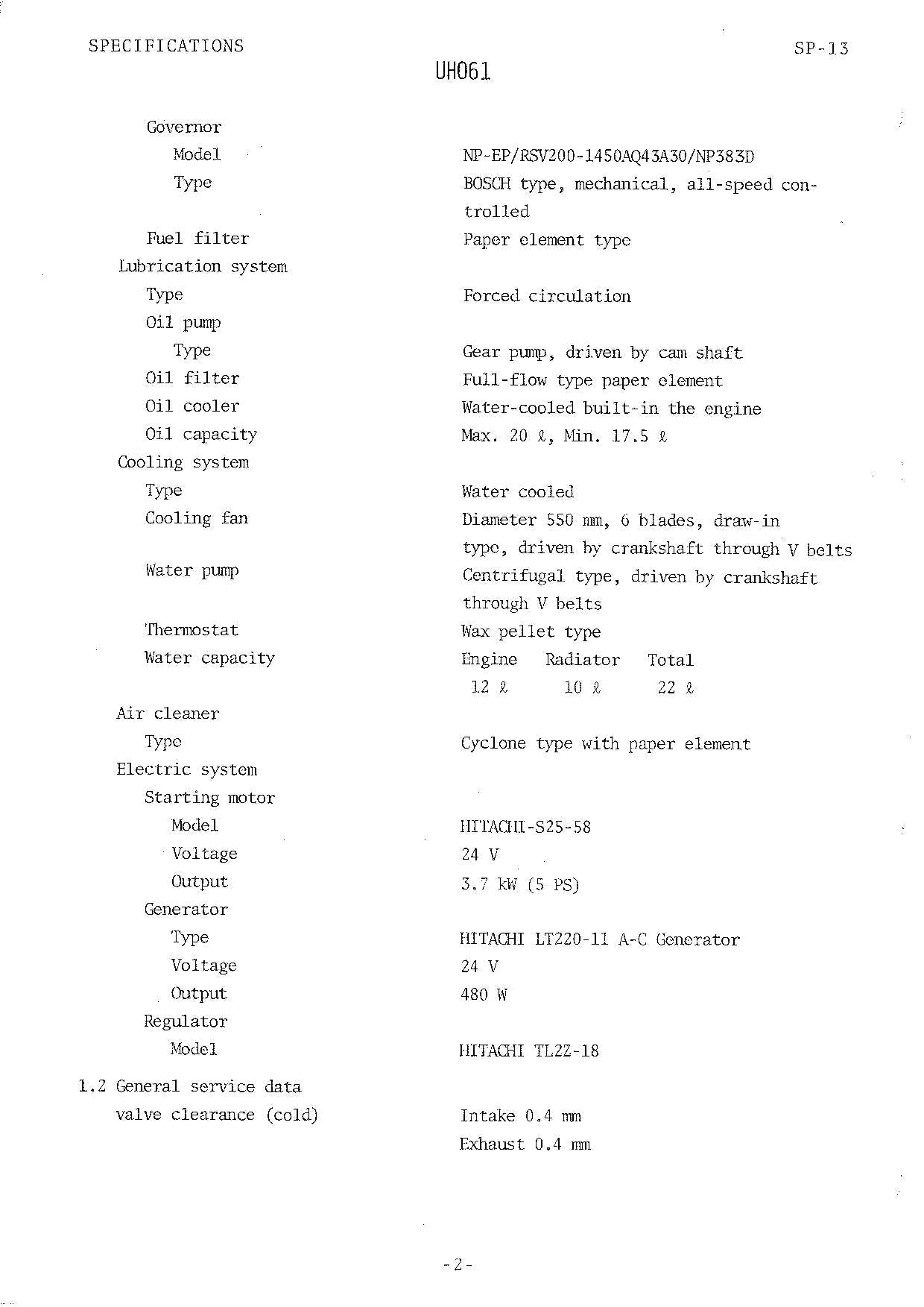 HITACHI UH061 Excavator Service Manual