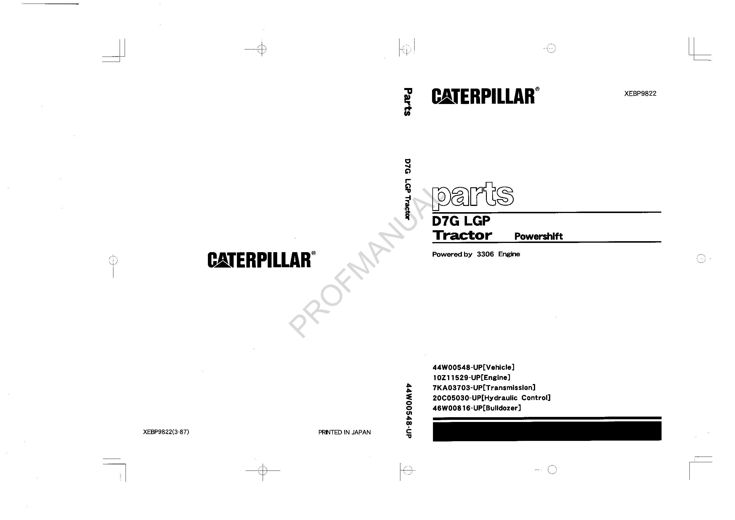 Caterpillar Cat D7G LGP Tractor Parts Parts Catalog Manual XEBP9822