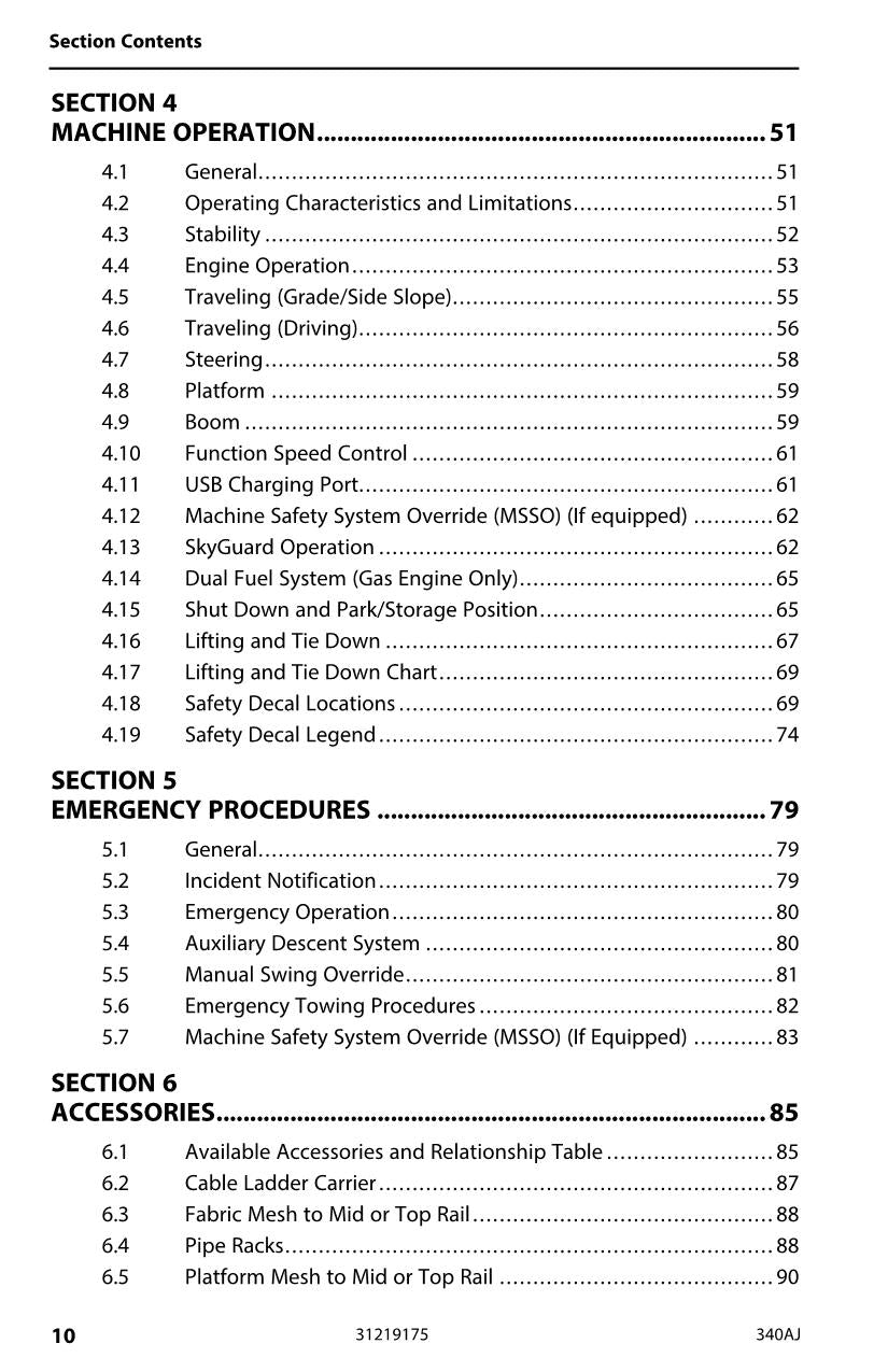 Manual del operador de mantenimiento y operación de la plataforma elevadora JLG 340AJ 31219175