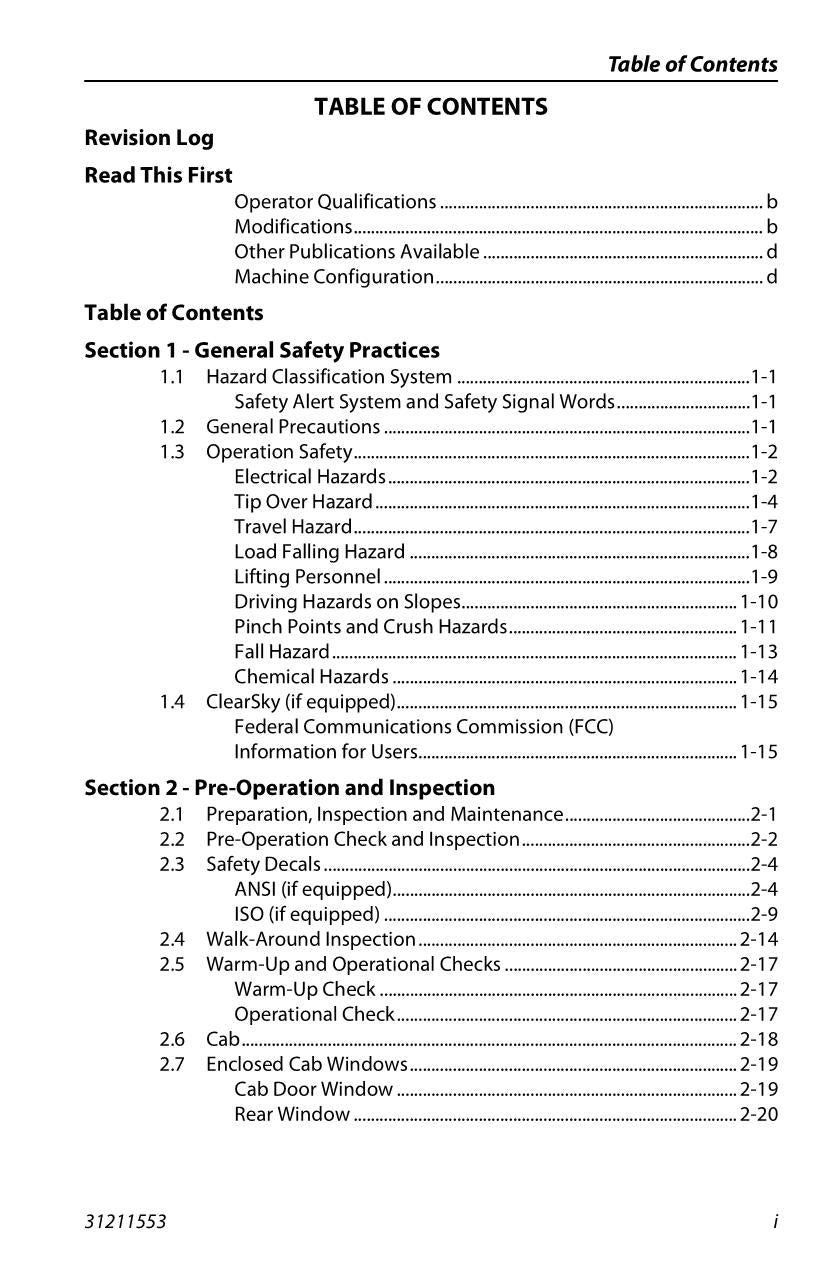 Manual del operador de mantenimiento de manipuladores telescópicos JLG 1644 1732 7013H 8010H 31211553