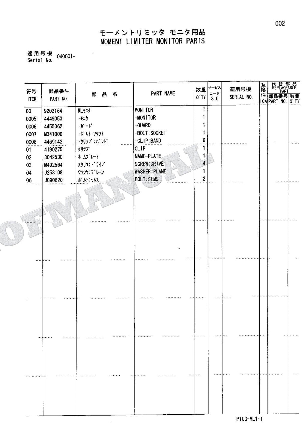 HITACHI ZAXIS ZX75US-A ZX75UR ZX135UR ML Crane Excavator Parts Catalog Manual