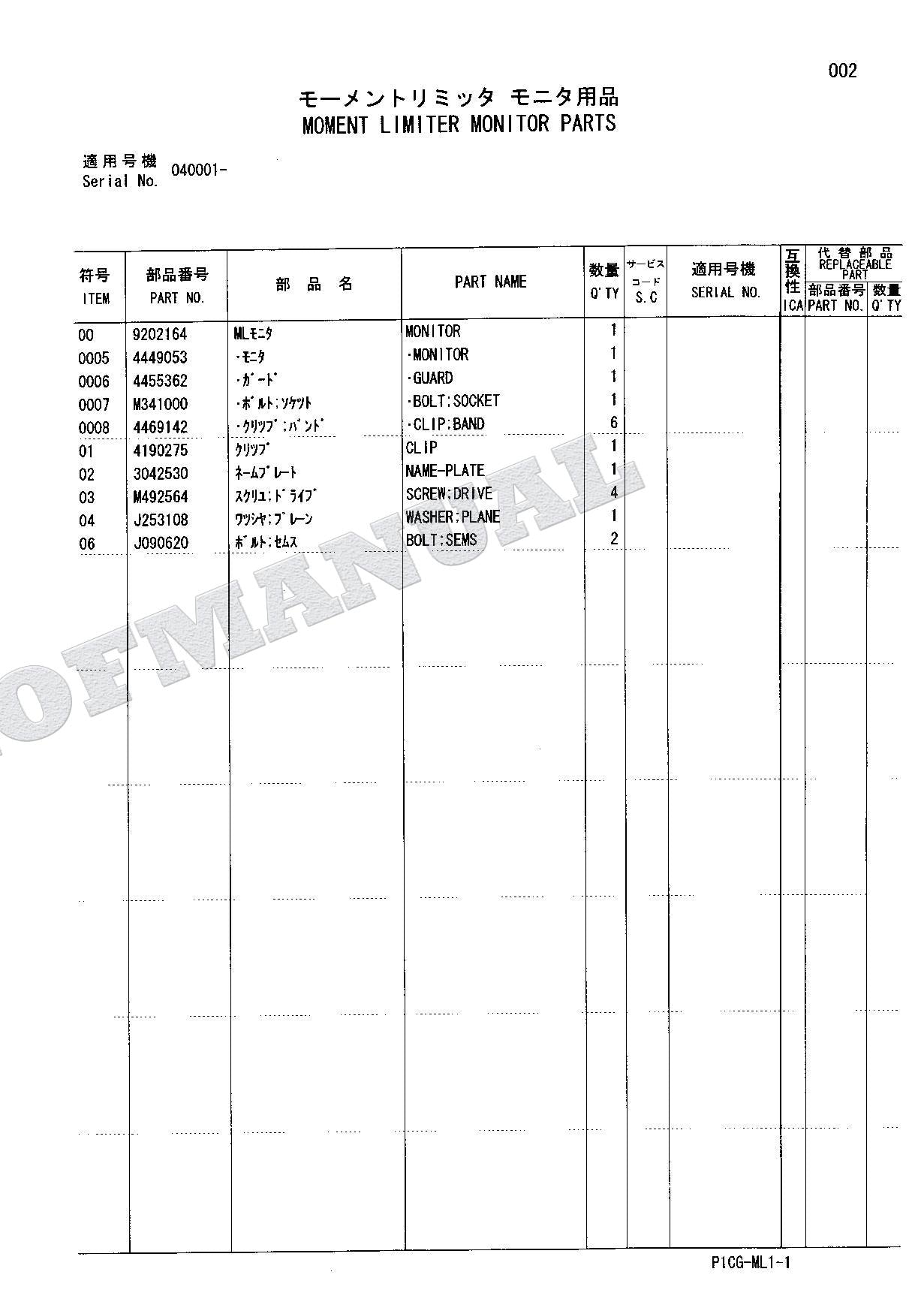 HITACHI ZAXIS ZX75US-A ZX75UR ZX135UR ML Crane Excavator Parts Catalog Manual