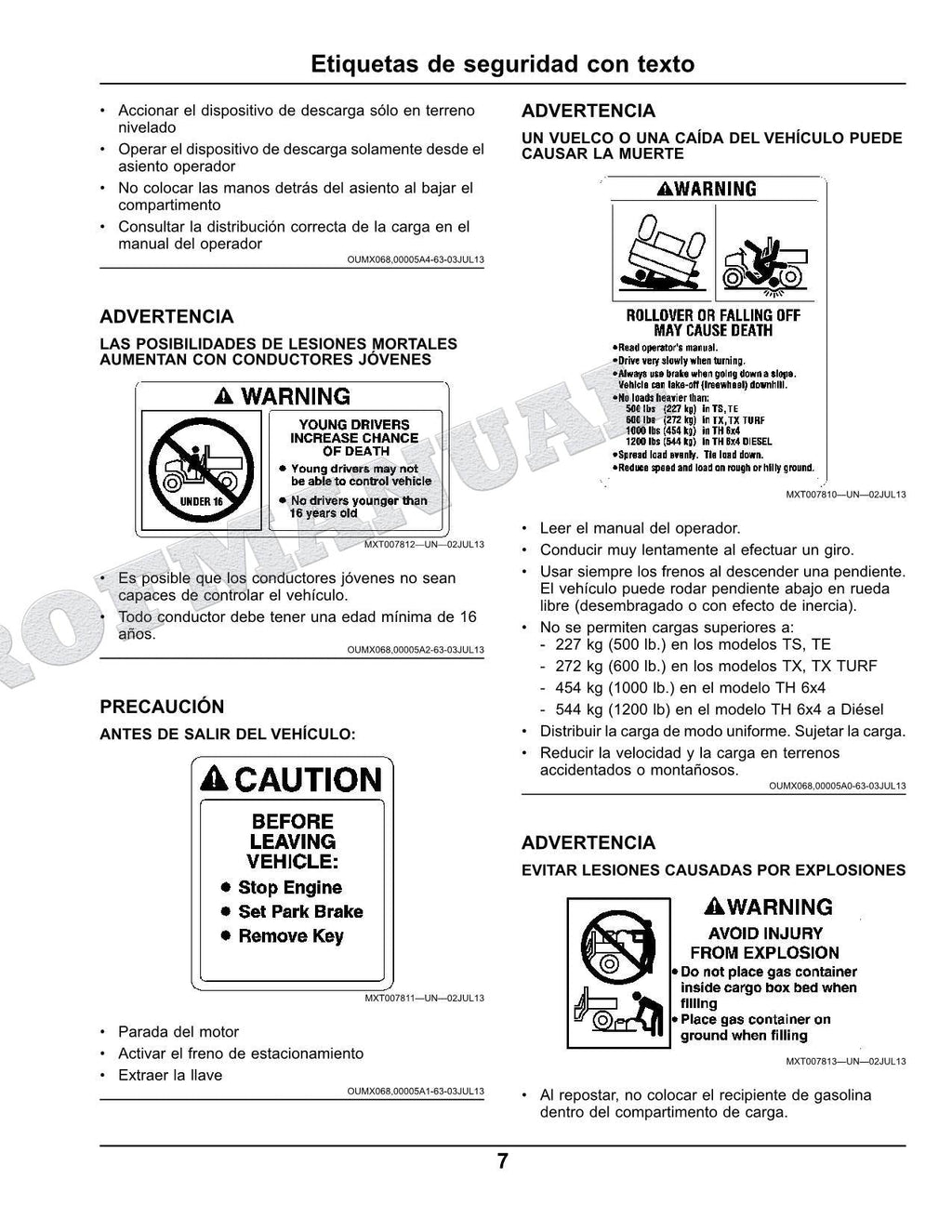 John Deere TX4X2 TX 4x2 cocodrilo Manual del Operador Español SN 120001-