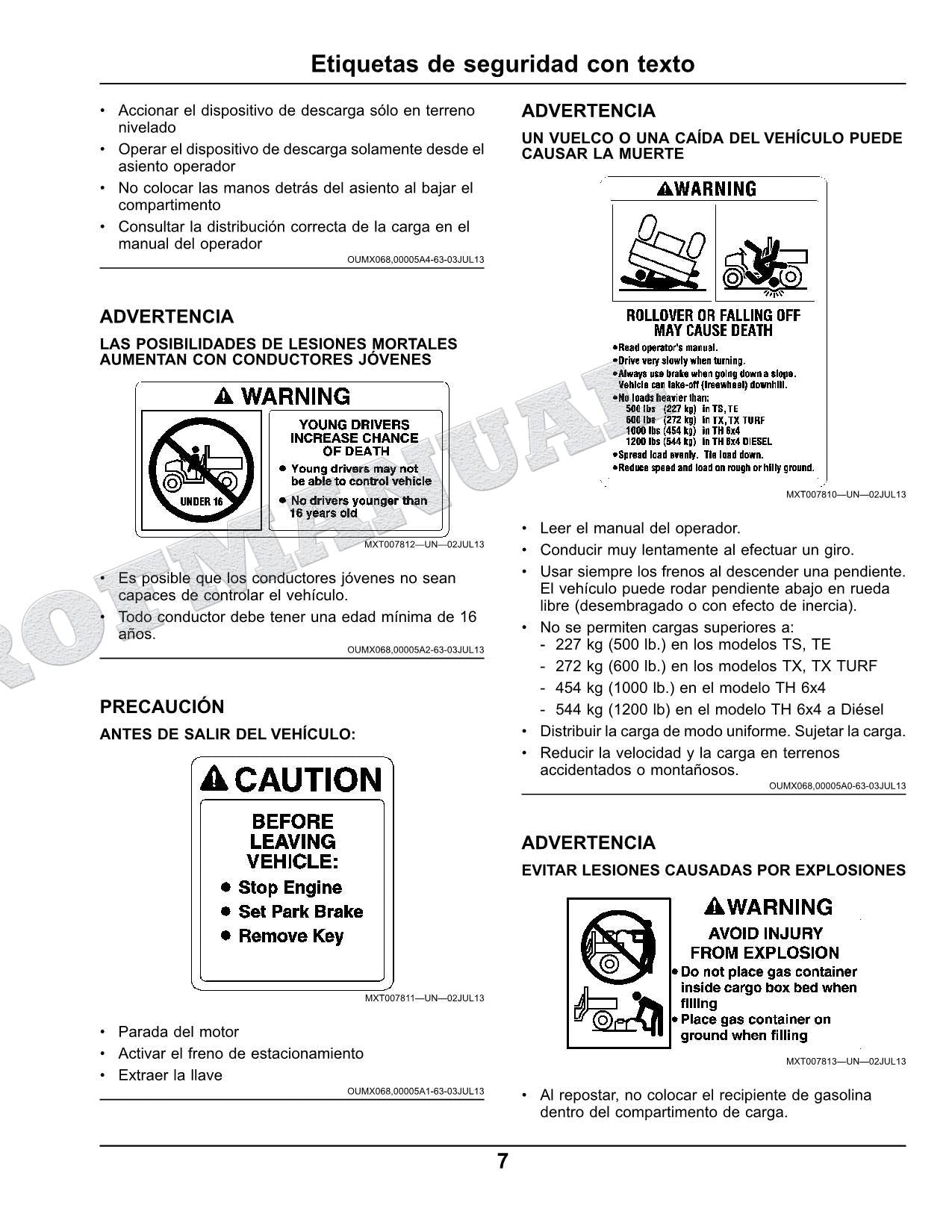 John Deere TX4X2 TX 4x2 cocodrilo Manual del Operador Español SN 120001-