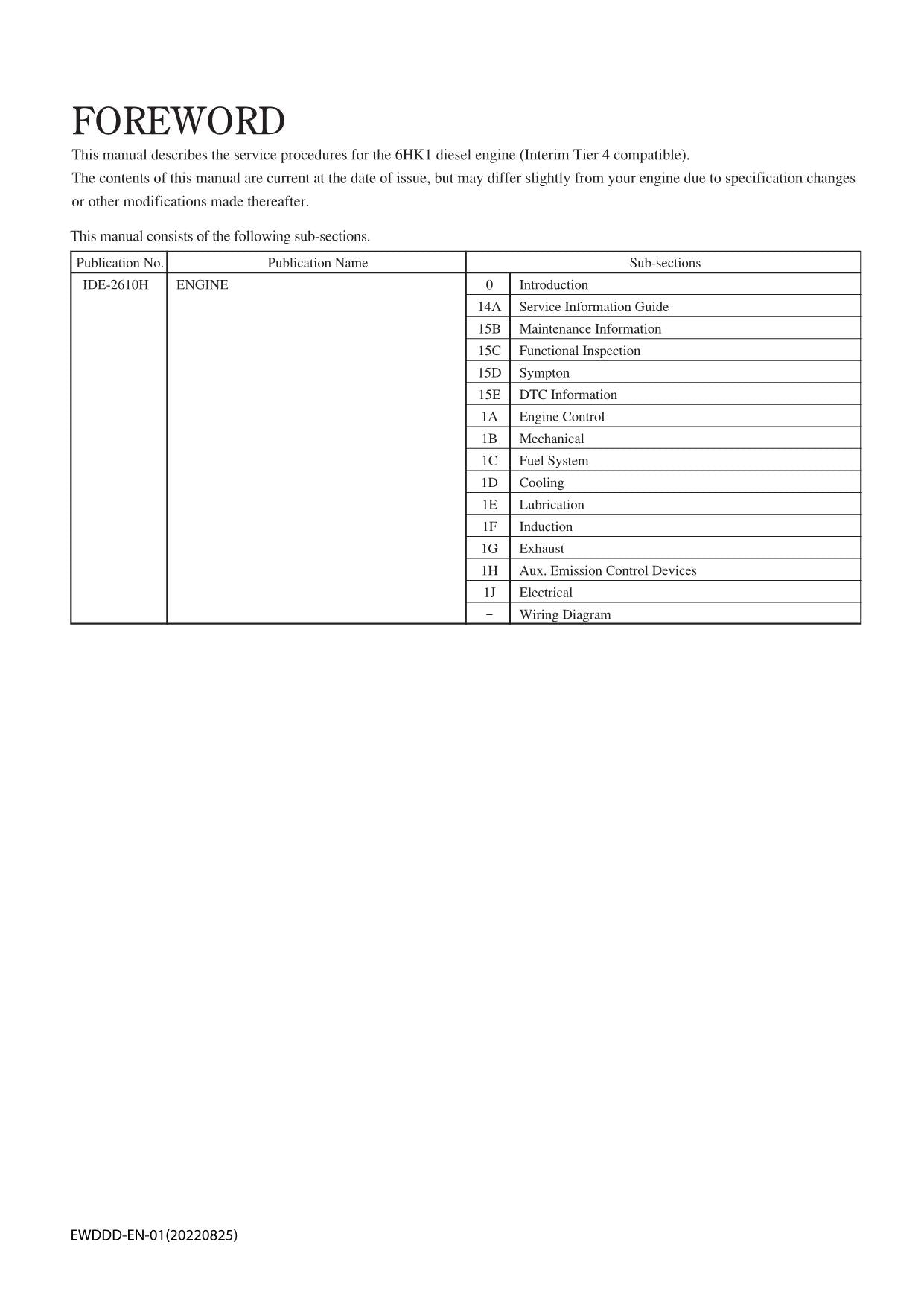 Hitachi 6HK1 Tier 4 Workshop Engine Service Repair manual EWDDD-EN-01