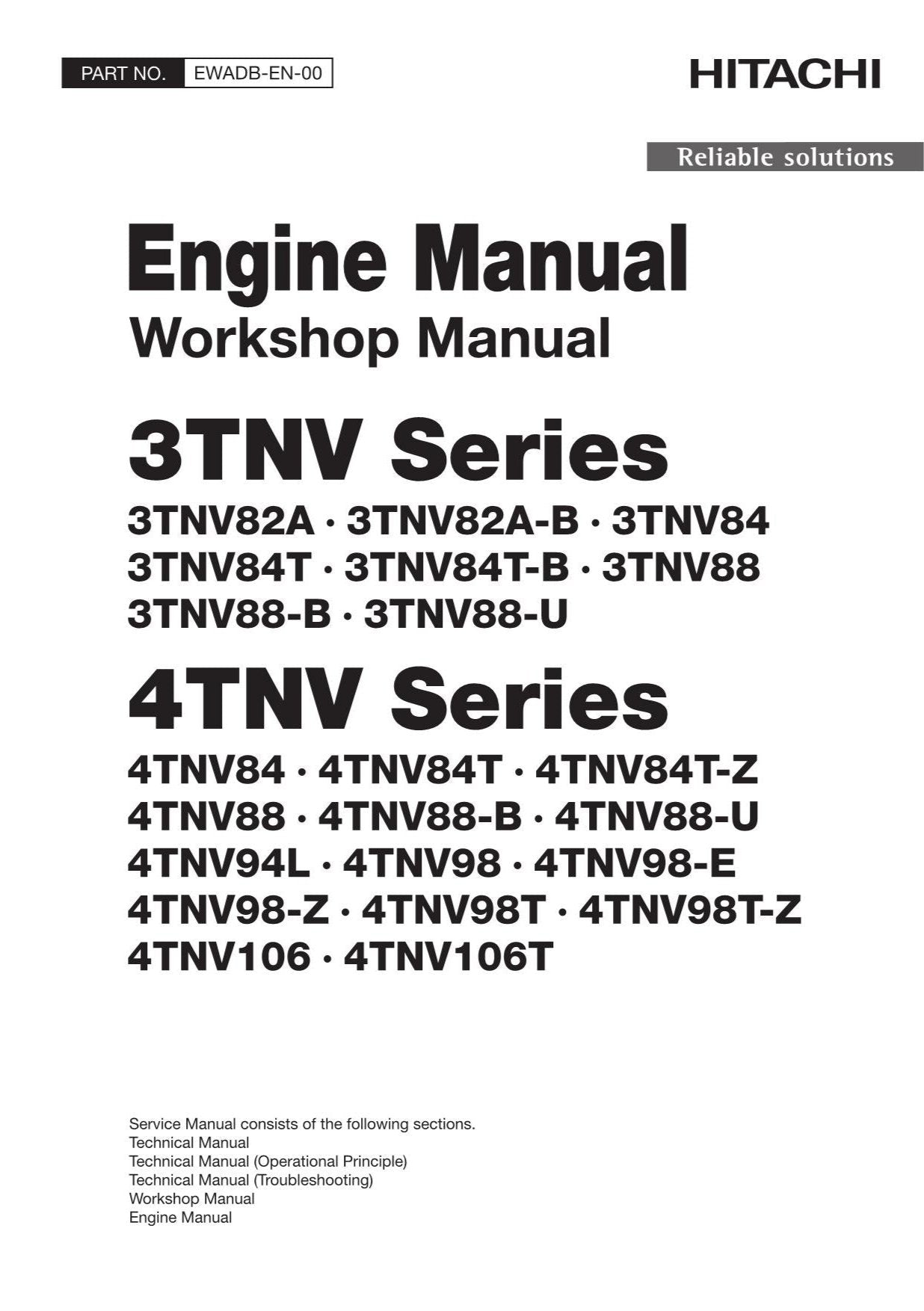 Hitachi Yanmar 4TNV98-E 4TNV98-Z Workshop Service Repair Manual with Schemes