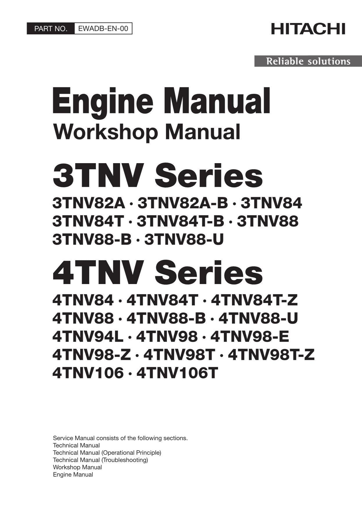 Hitachi Yanmar 4TNV106 4TNV106T Workshop Service Repair Manual with Schemes