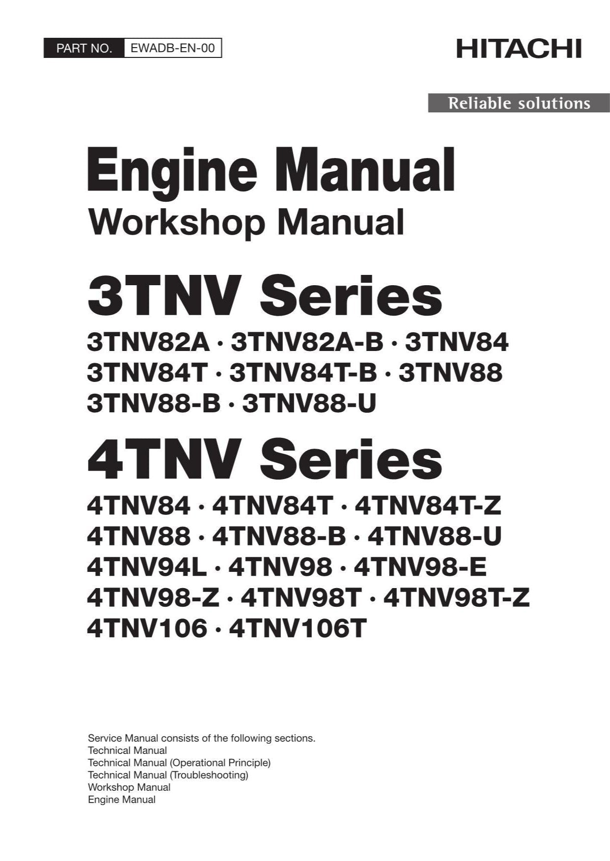 Hitachi Yanmar 4TNV94L 4TNV98 Workshop Service Repair Manual with Schemes