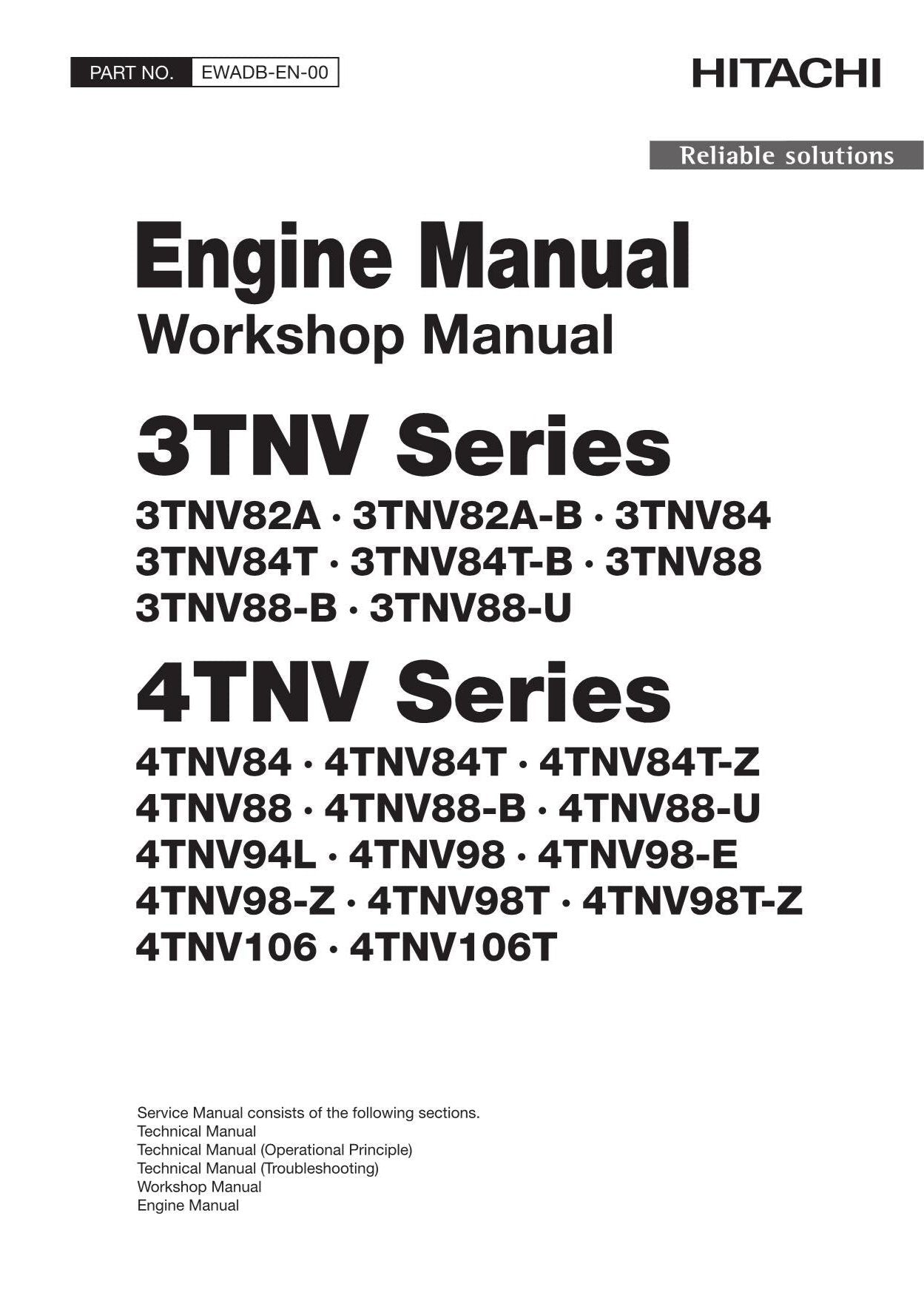 Hitachi Yanmar 4TNV84 4TNV84T Workshop Service Repair Manual with Schemes